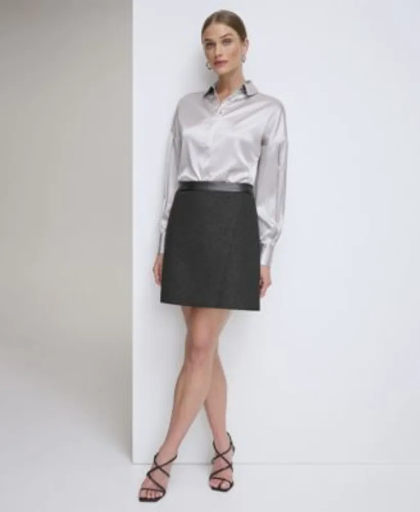 Tweed skirt leather trim top