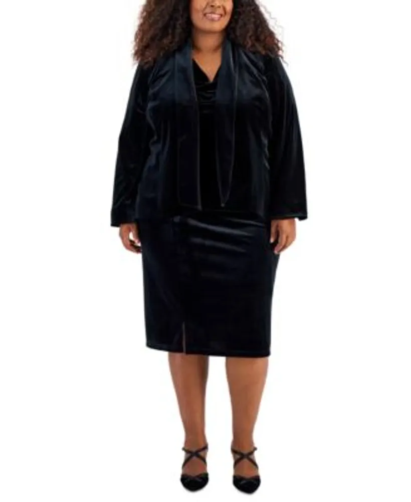Kasper Plus Size Velvet Roll Sleeve Cardigan Jacket Velvet Drape