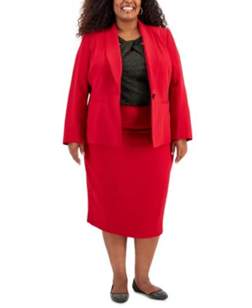 Kasper Plus Size Stretch Crepe One Button Jacket Lurex Twist Neck