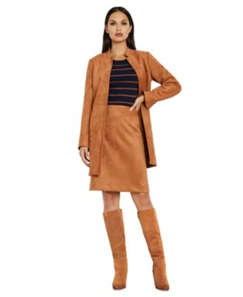Tahari Asl Womens Open Front Long Sleeve Faux Suede Topper Jacket