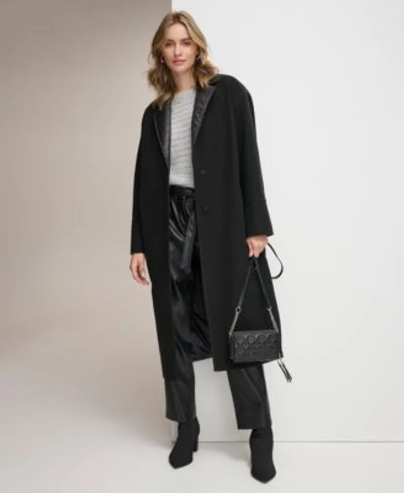 Calvin klein faux sales leather trim coat