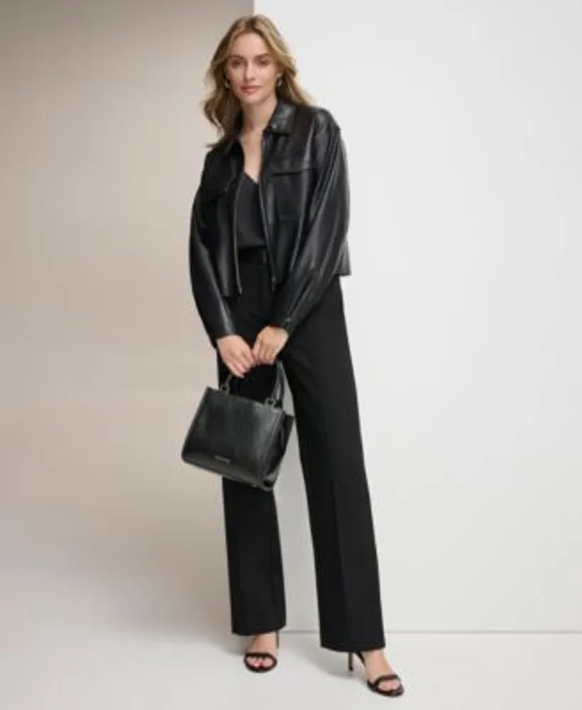 Calvin Klein Womens Faux Leather Jacket Faux Leather Trim Pants