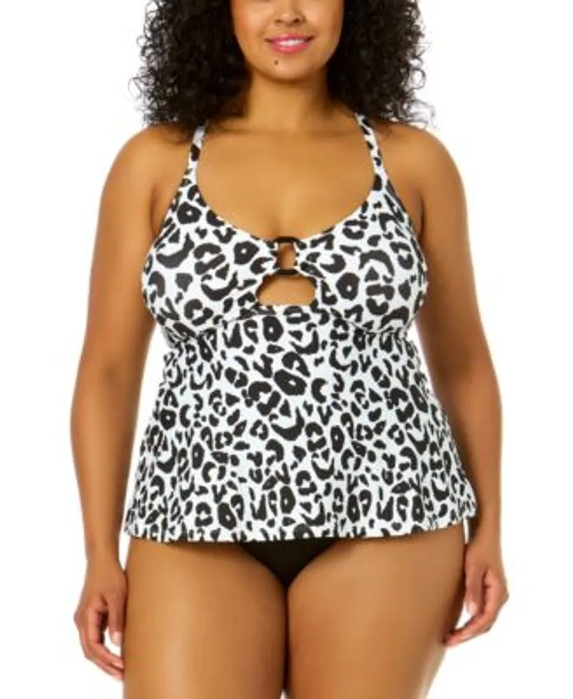 Anne Cole Plus Size O Ring Keyhole Tankini Top High Waist Bikini