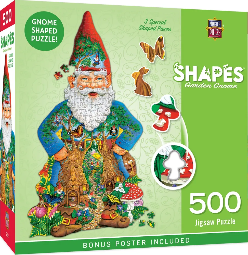 Masterpieces Shapes Garden Gnome 500 Piece Jigsaw Puzzle for Adults