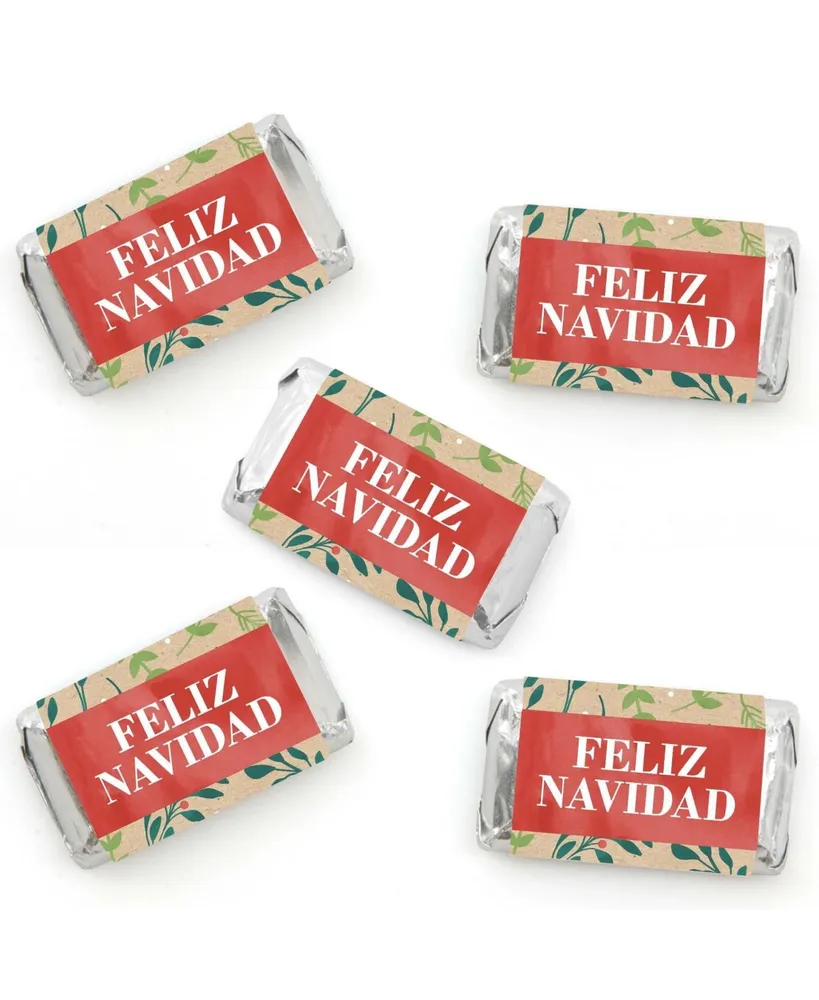 Big Dot Of Happiness Feliz Navidad Mini Candy Bar Wrapper Stickers