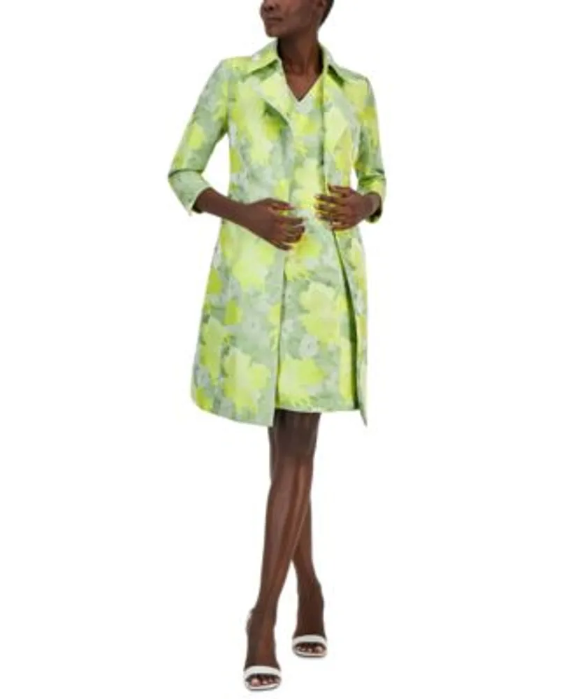 Anne Klein Womens Stand Collar Topper Jacket Floral V Neck Dress
