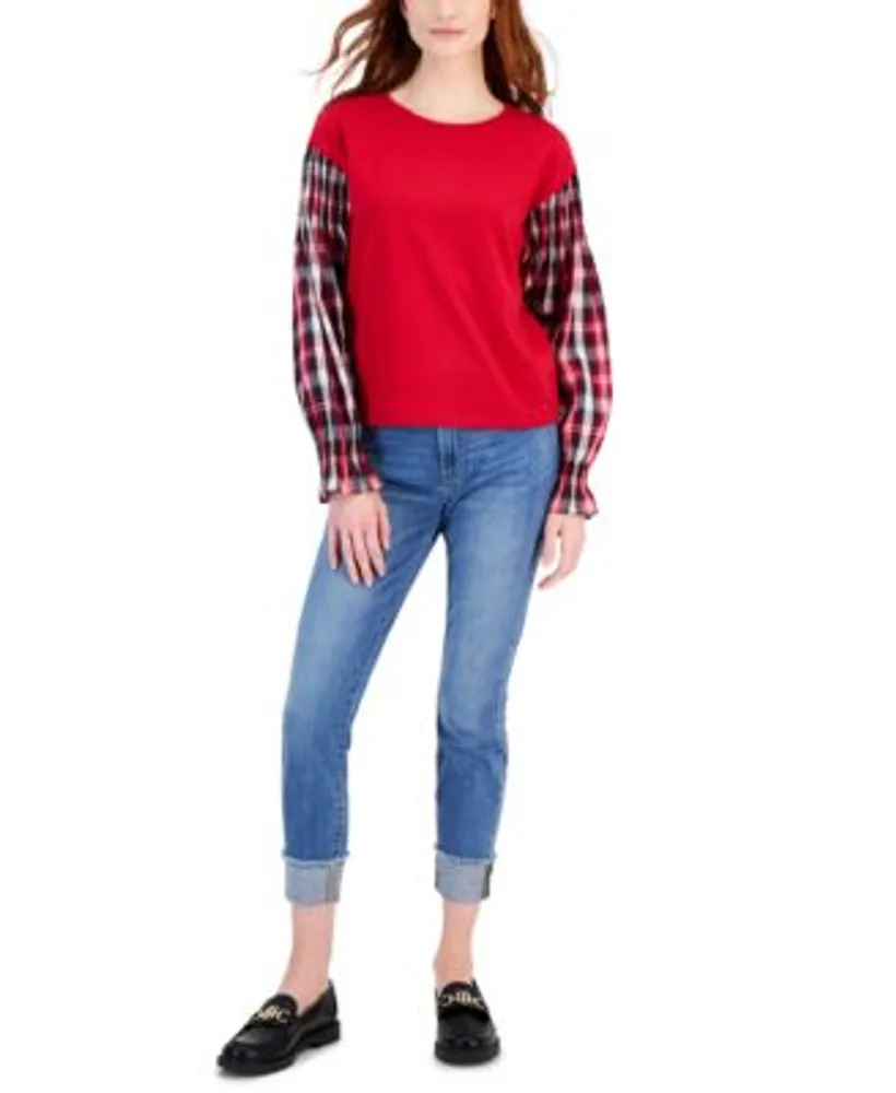 Tommy Hilfiger Womens Mix Media Sweatshirt Tribeca Cuffed Skinny