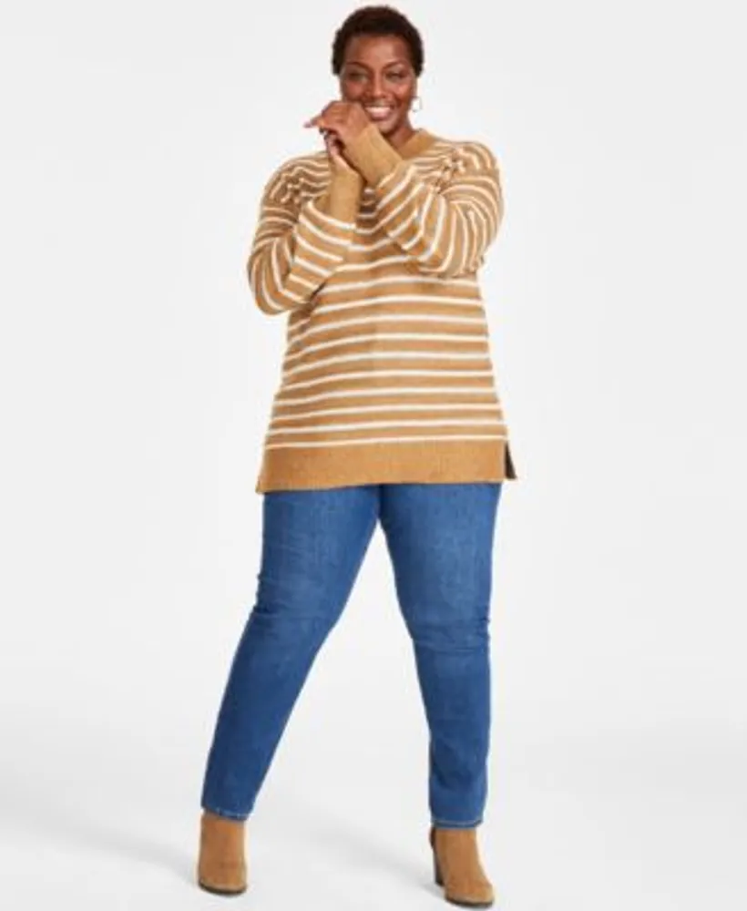 Style Co Plus Size Striped Mock Neck Sweater High Rise Straight