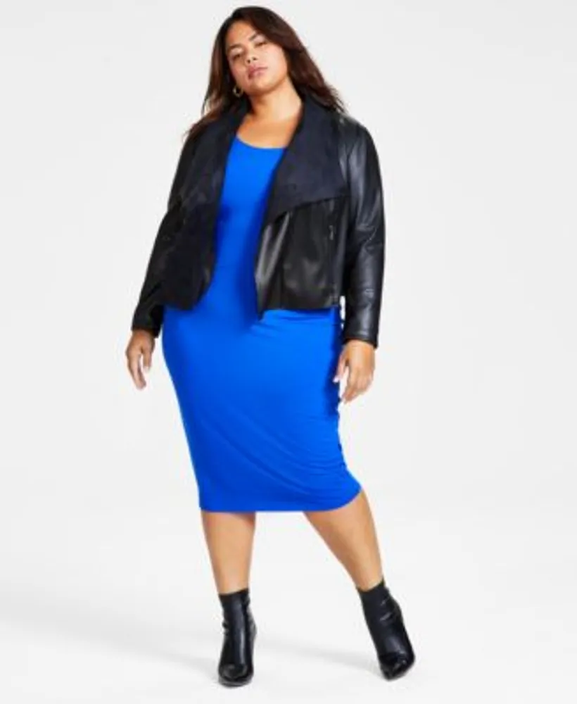 Bar Iii Plus Size Faux Leather Flyaway Jacket Sleeveless Bodycon