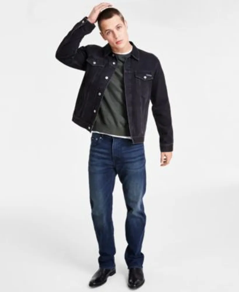 Calvin Klein Mens Trucker Jacket Monogram Logo Sweater Solid T