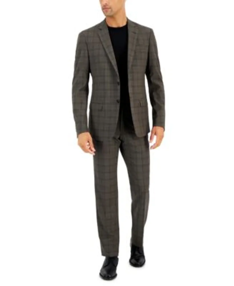 A x Armani Exchange Armani Exchange Mens Slim Fit Brown Plaid Suit