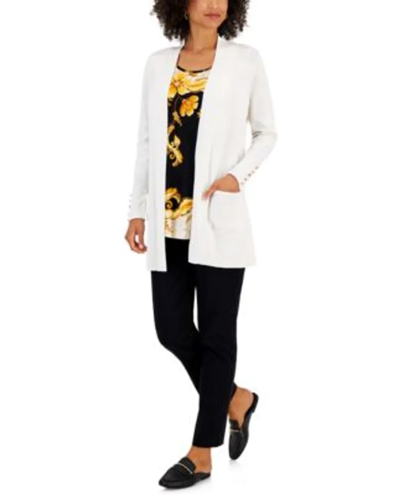 Jm Collection Womens Open Front Cardigan Printed Top Tummy Control