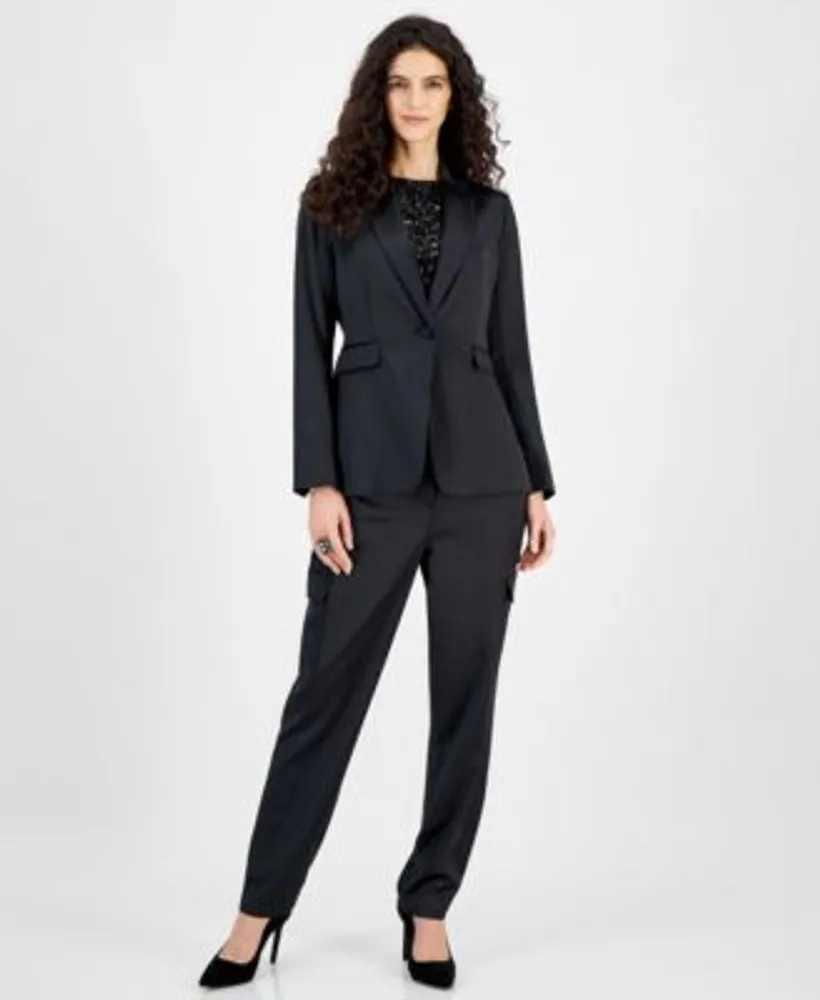 Macys womens black pant suit online