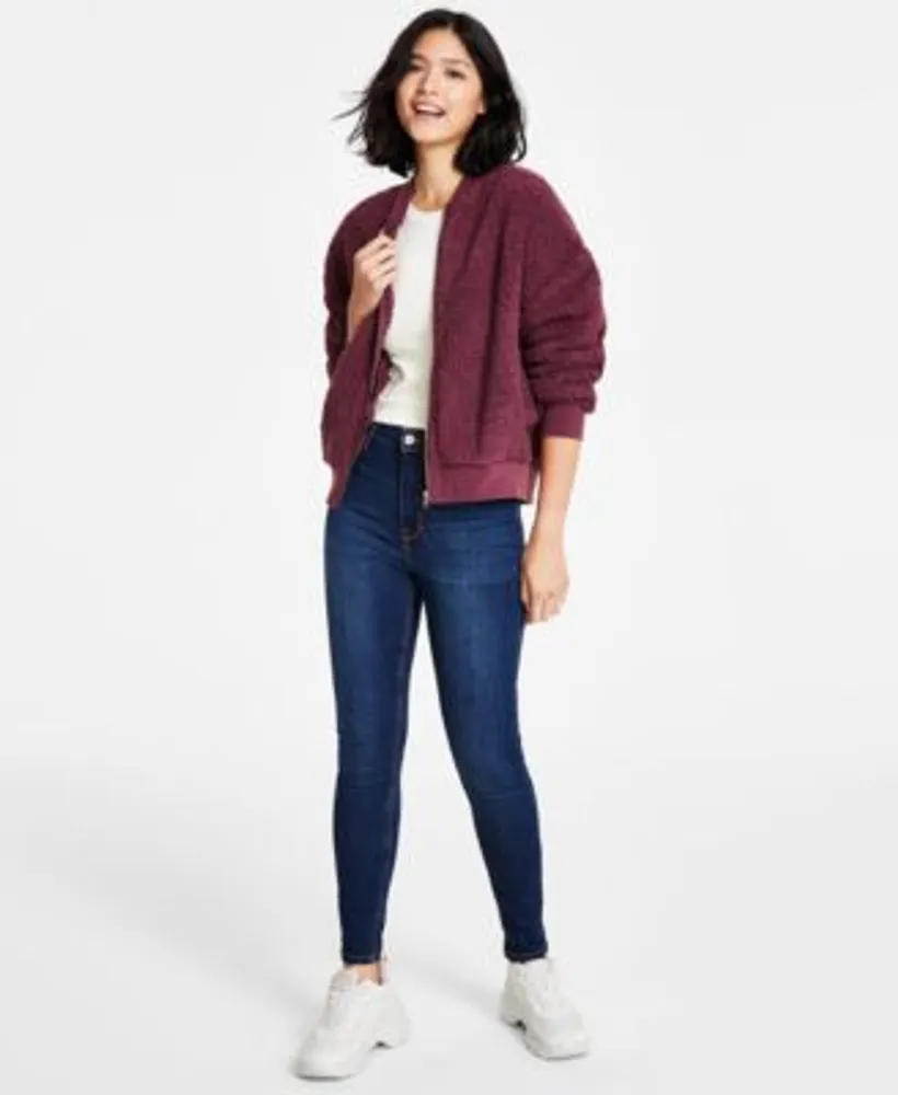 Hippie Rose Juniors Bomber Jacket Seamless Ribbed Crewneck Top