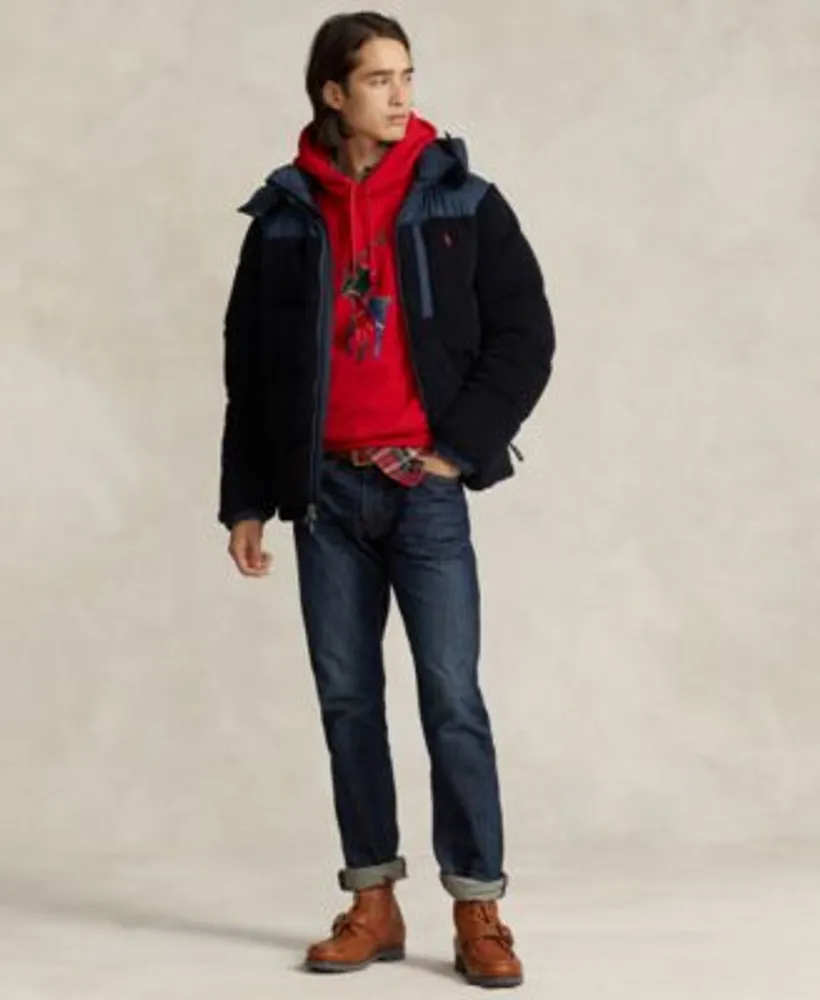 Polo Ralph Lauren Mens Hybrid Down Jacket Plaid Pony Hoodie Plaid