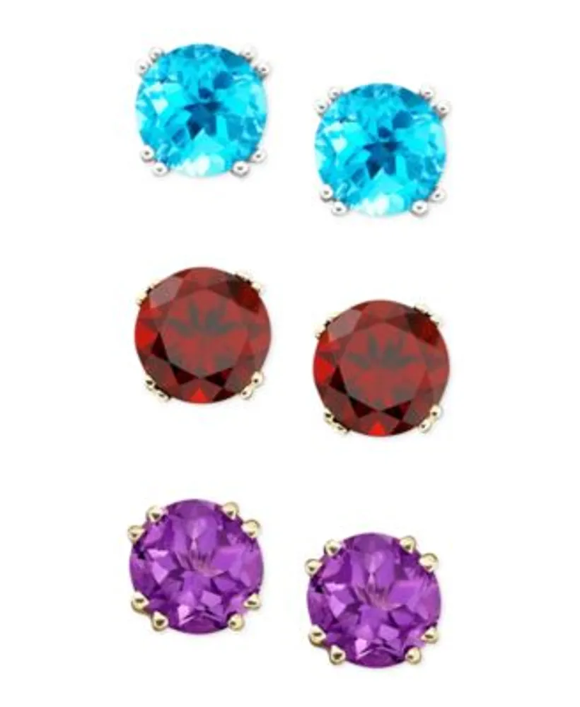 Macy s Semi Precious Gemstone Round Stud Earrings In 14k White