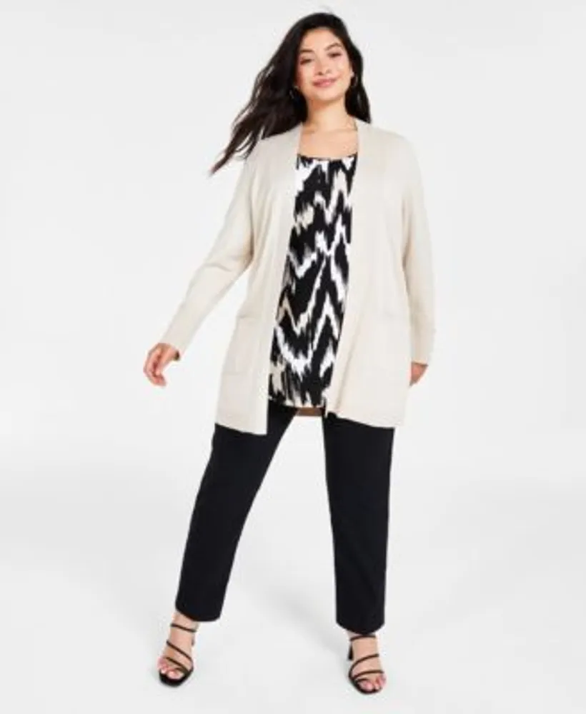 Jm Collection Plus Size Open Front Long Sleeve Cardigan Printed