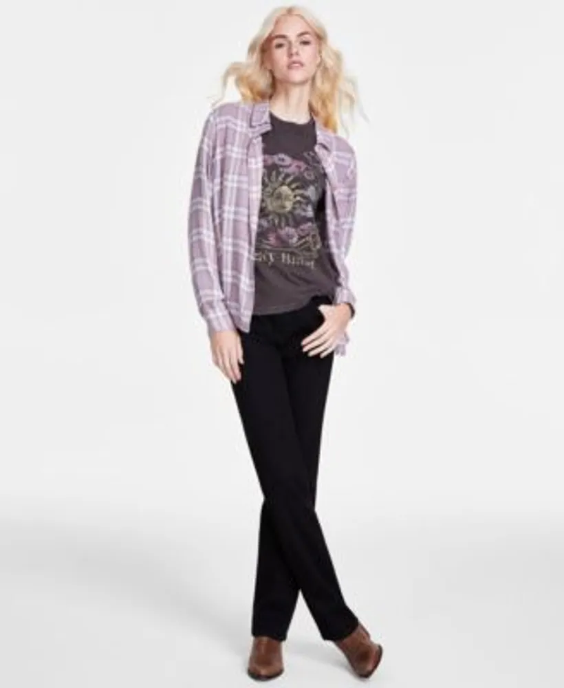 Lucky Brand Womens Cloud Plaid Boyfriend Shirt Celestial Frame T