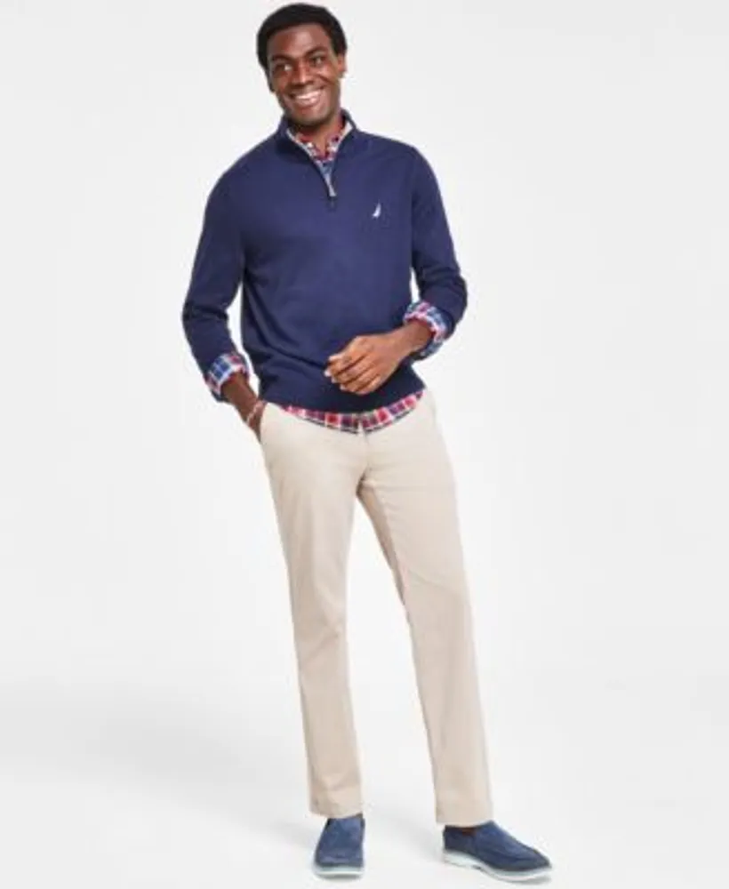 Nautica Mens Plaid Long Sleeve Shirt Quarter Zip Sweater Chinos