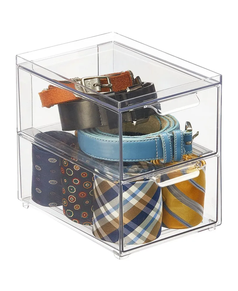 MDesign Stackable Plastic Storage Closet Bin Boxes - 2 Pull-Out Drawers ...