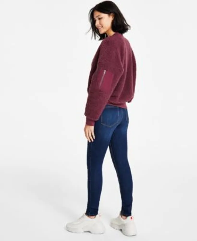 Hippie Rose Juniors Bomber Jacket Seamless Ribbed Crewneck Top