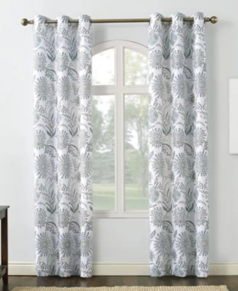 Janelle Medallion Floral Semi-Sheer Curtain Panel - 40x95 Inch White Grommet Top Window Treatment