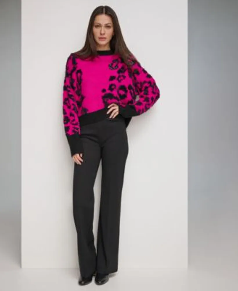 Dkny Womens Animal Pattern Textured Contrast Sweater High Waist
