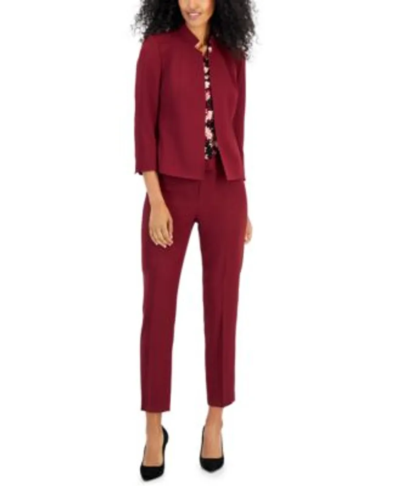 Anne Klein Womens Open Front Blazer Printed Triple Pleated Blouse
