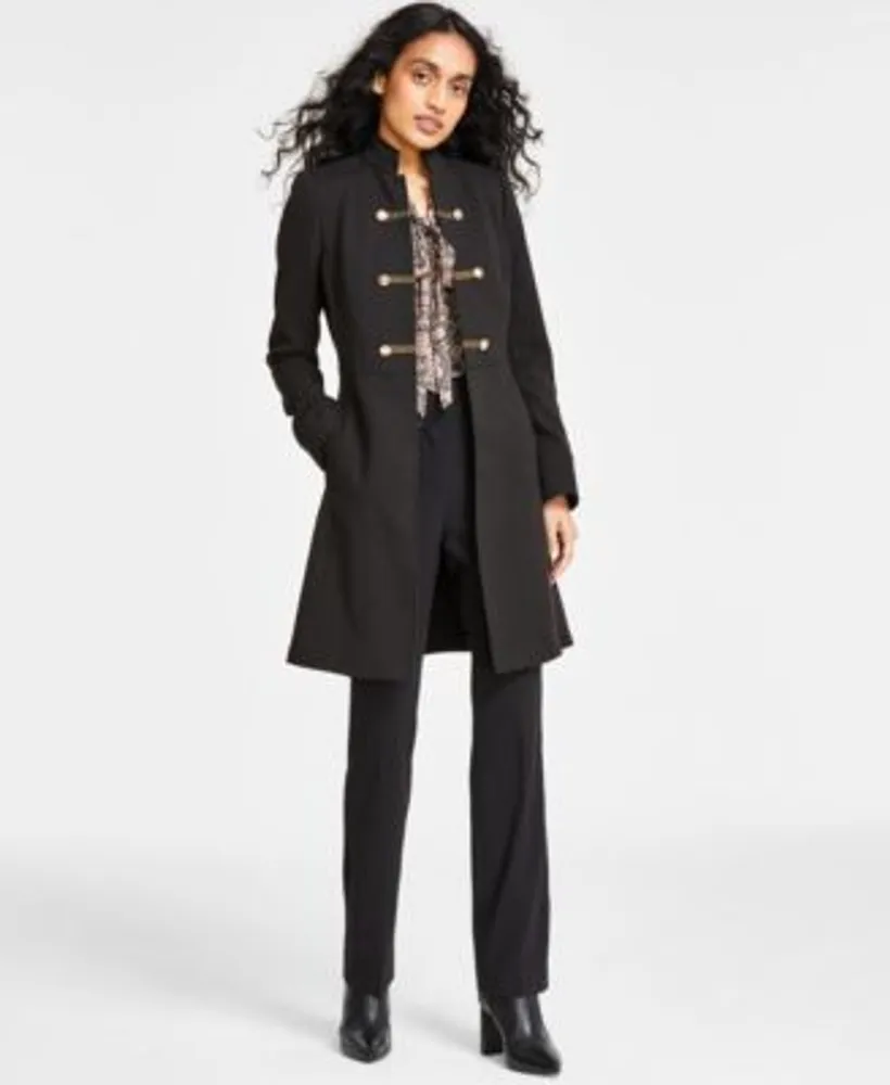 Tahari Asl Womens Military Long Sleeve Topper Jacket Printed Tie