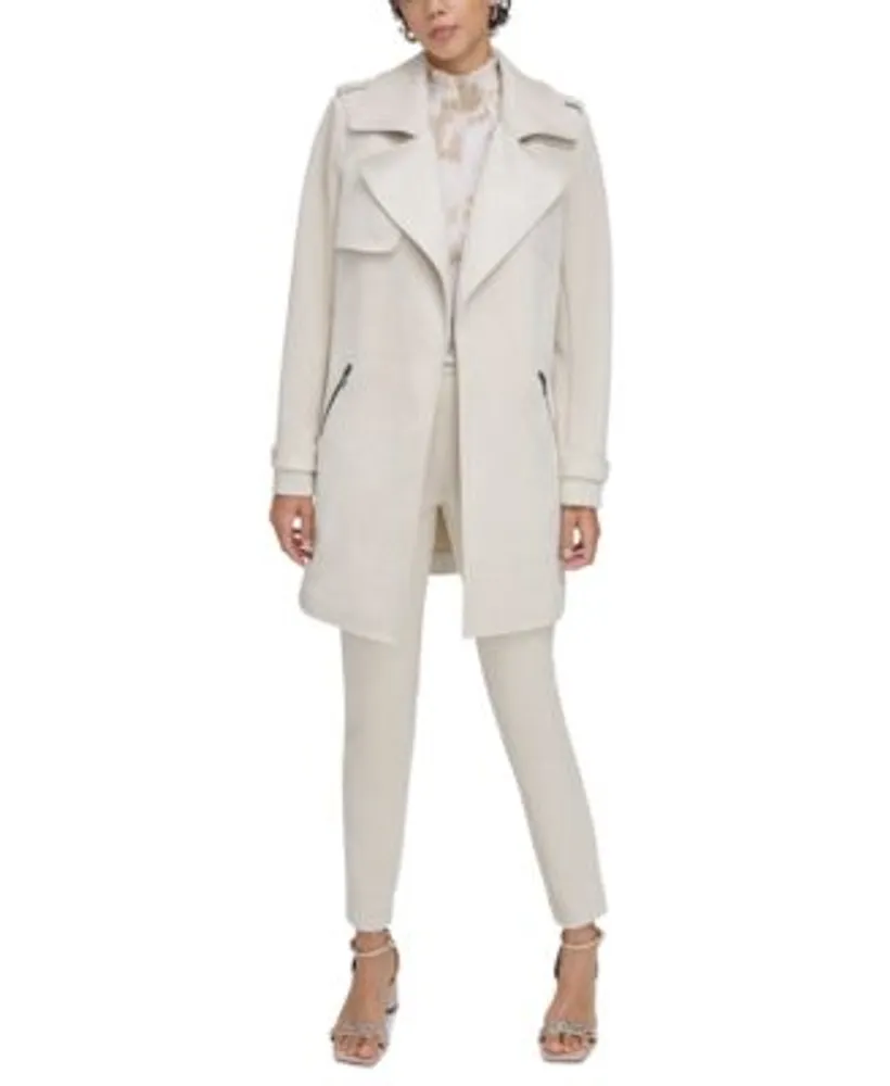 Calvin Klein Petite Faux Suede Open Front Trench Jacket Smocked