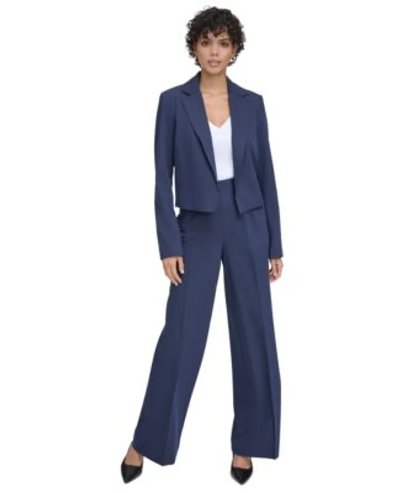 Calvin Klein Womens Pinstriped Cropped Blazer Wide Leg Pants