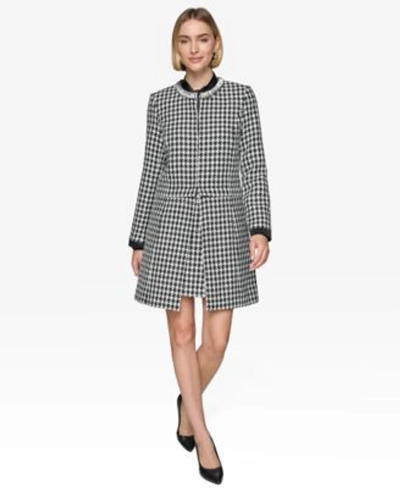 Karl Lagerfeld Paris Womens Houndstooth Zipped Jacket