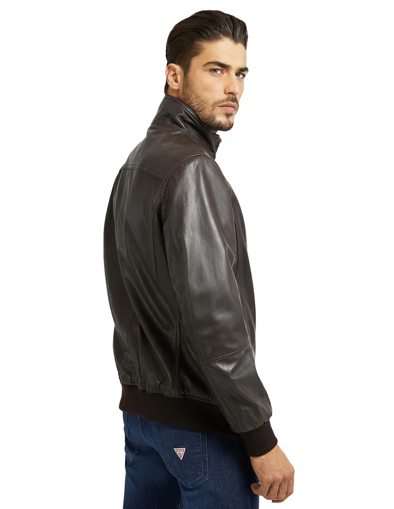 Chamarra Guess piel cuello a contraste para hombre