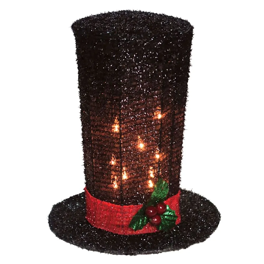 At Home PreLit Black Tinsel Top Hat Tree Topper, 8.5" Green Tree Mall