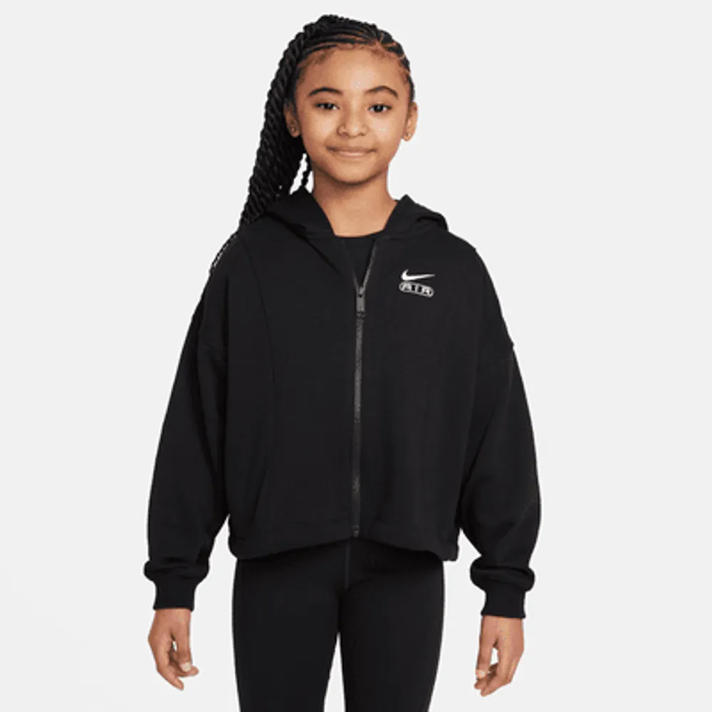 Nike Air Big Kids Girls French Terry Full Zip Hoodie. Nike