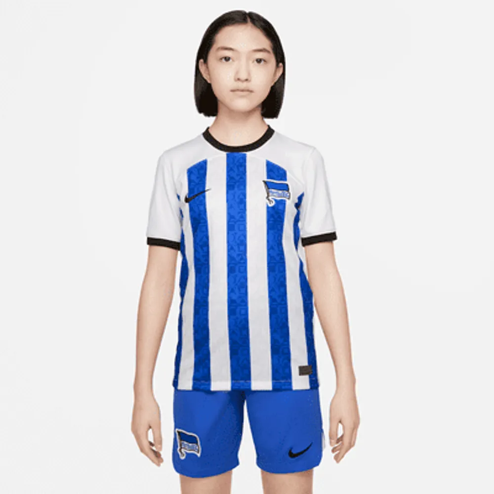 Nike blue and cheap white striped football shirt