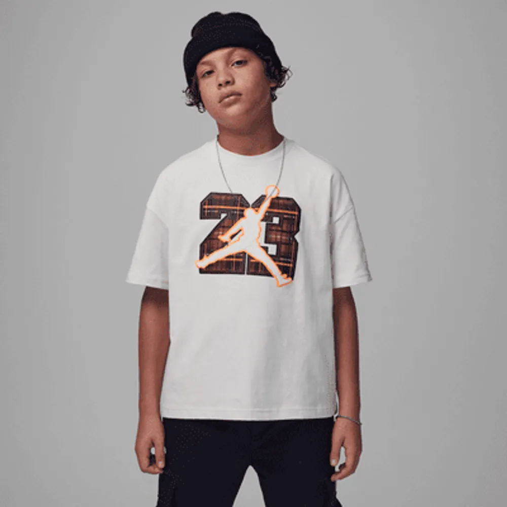 Nike Jordan Plaid Pack 23 Tee Big Kids T Shirt. Nike The