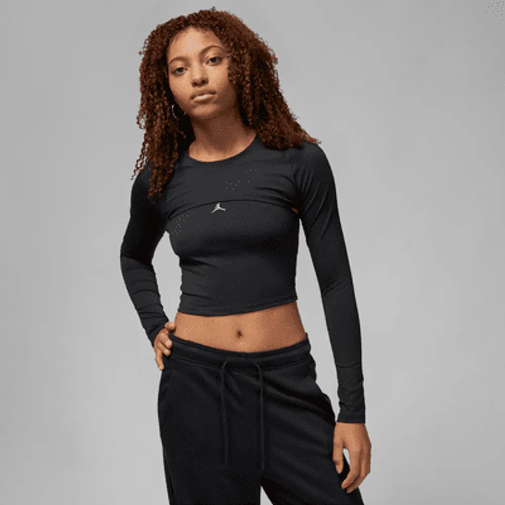 Nike black long store sleeve crop top