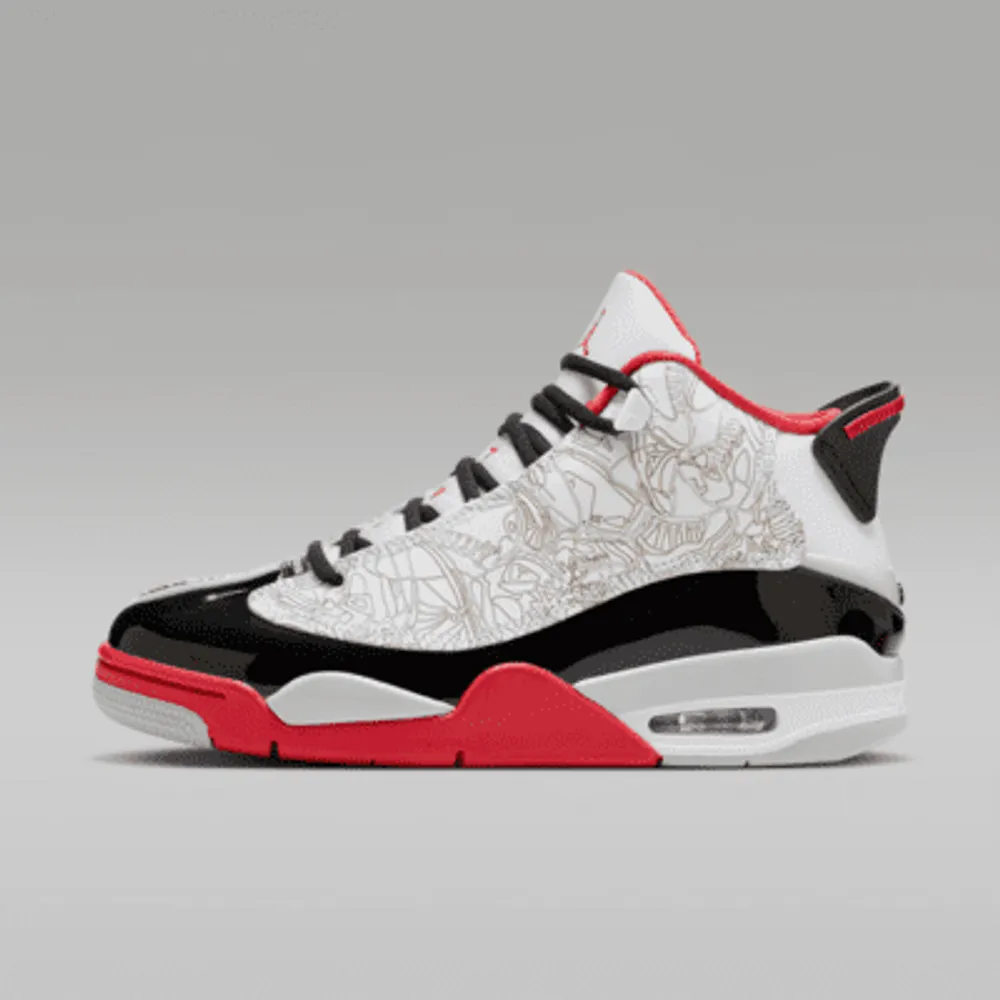 Jordans white black and top red