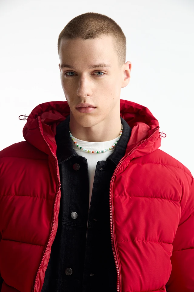 Pull and bear red puffer jacket hot sale