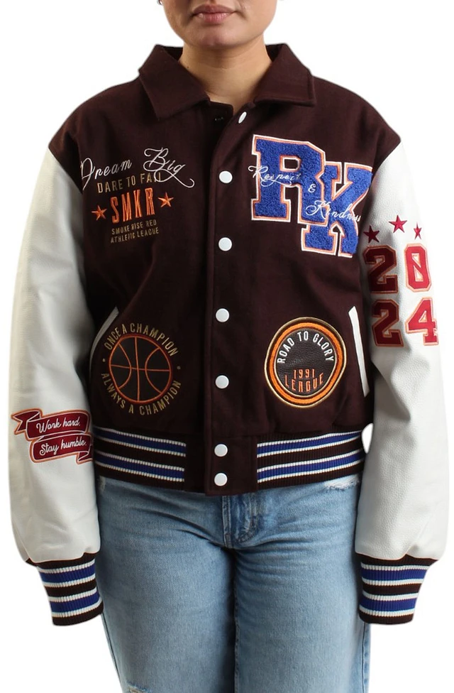 FUBU Logo Beige Varsity Jacket | Arden Fair