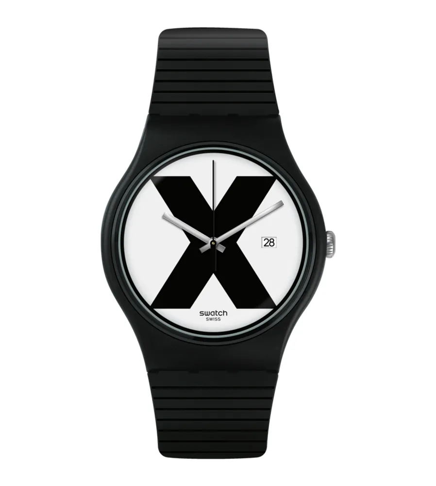 Black and discount white swatch watch