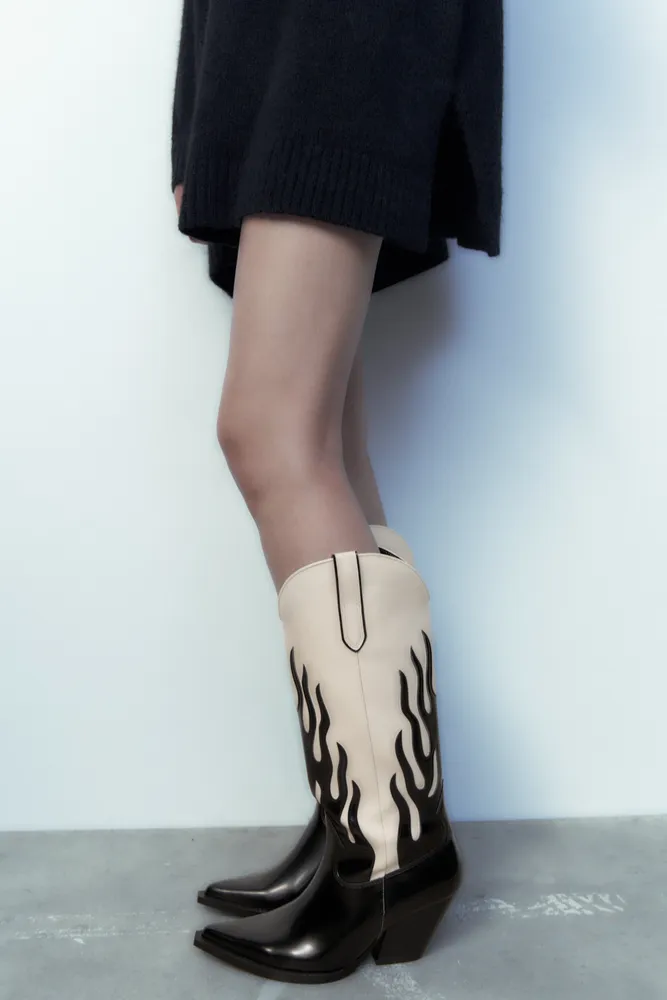 Zara MIDCALF CONTRASTING FLAME COWBOY BOOTS Mall of America®