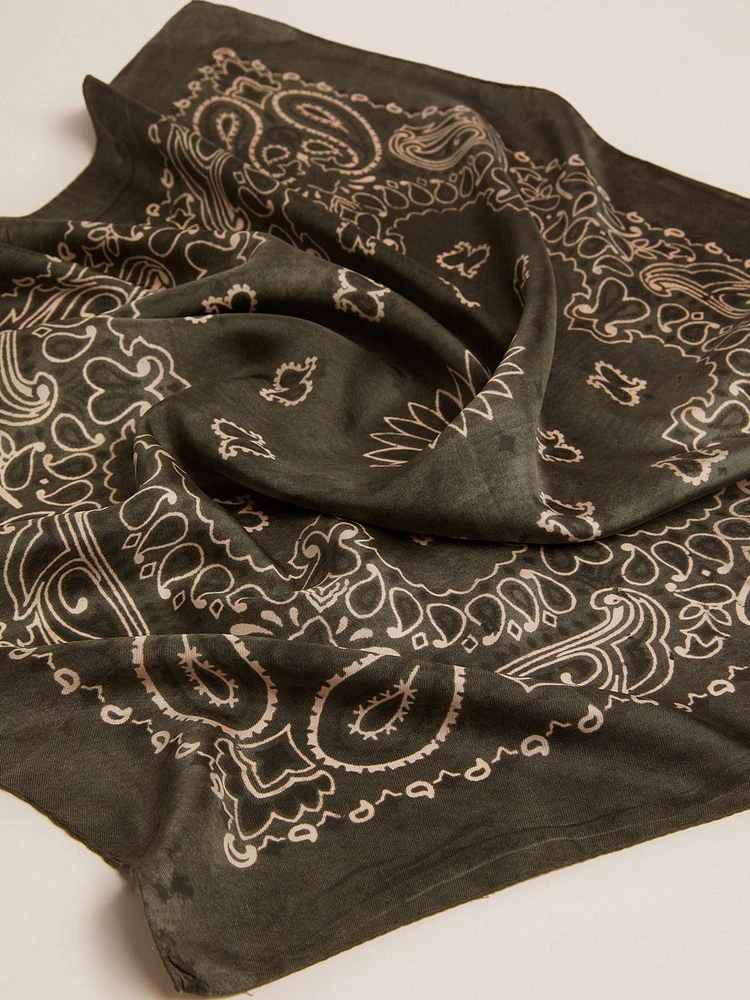 Shop Golden Goose Moss-green scarf with paisley pattern at