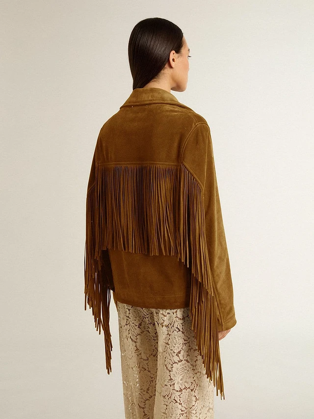 Shop Ralph Lauren Ryland Fringe-Trim Lamb-Suede Jacket at Beverly