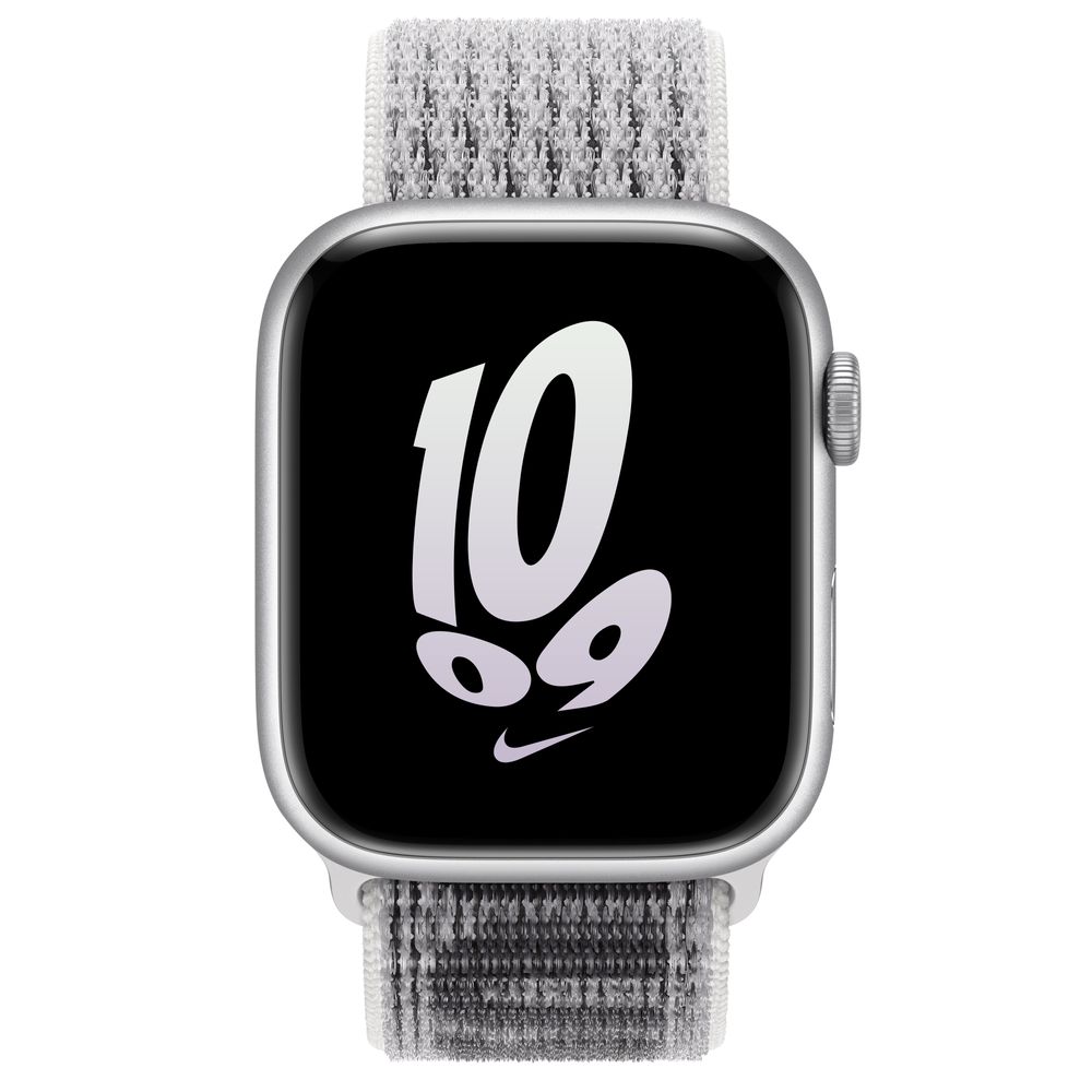 silver aluminum case with summit white nike sport loop