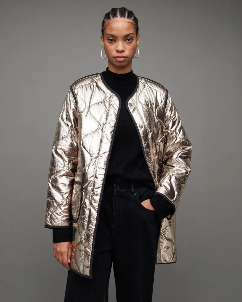 AllSaints Phyllis Relaxed Reversible Liner Jacket Gold Size 6