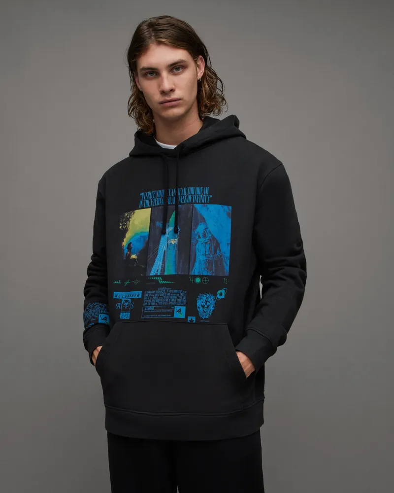 AllSaints Radiance Sci Fi Print Oversized Hoodie Black Size