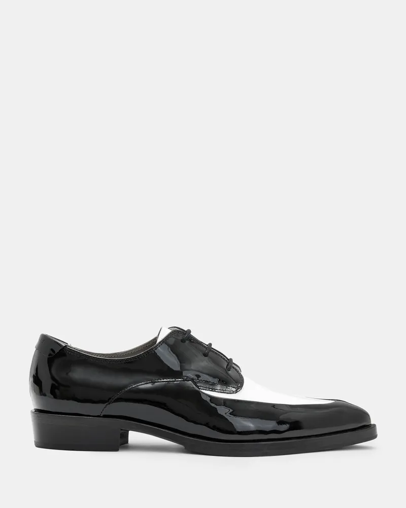 AllSaints Lex Patent Leather Lace Up Shoes,, BLACK/WHITE SHINE