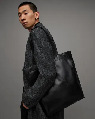AllSaints Kobe Leather Logo Printed Wash Bag,, Black, Size: One